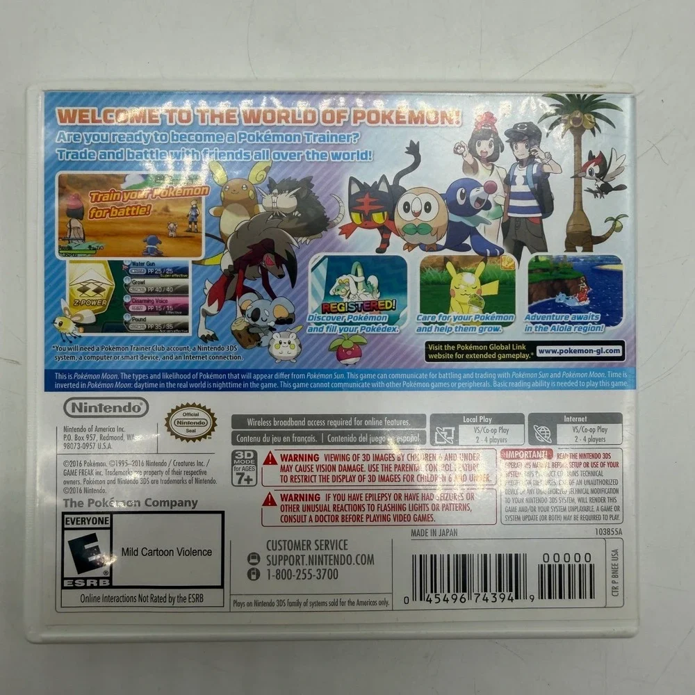 Nintendo Pokemon Moon Nintendo 3DS Video Game with Case